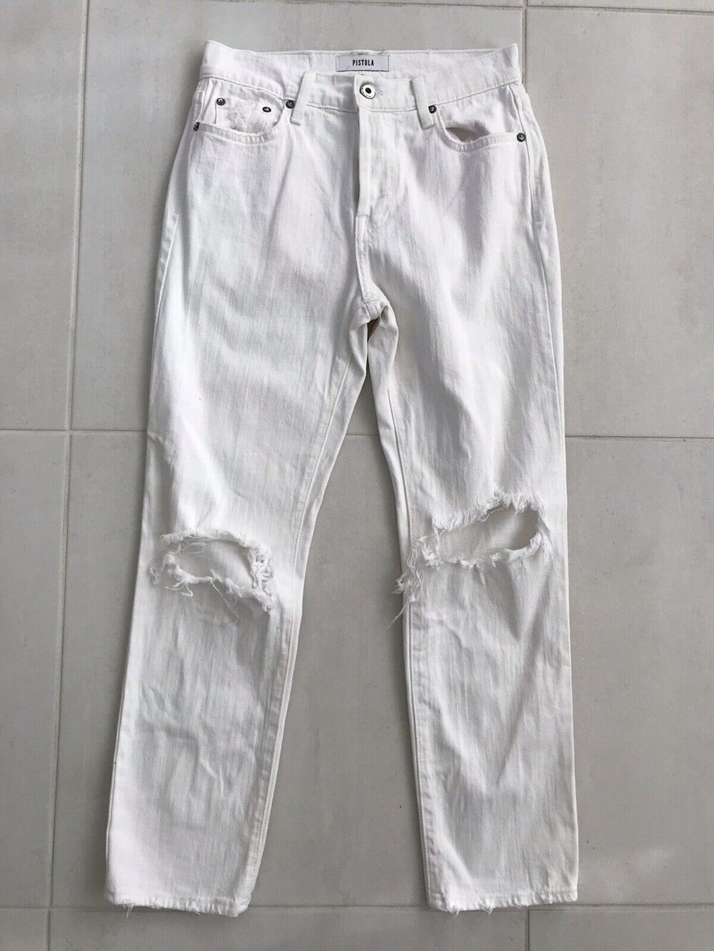 Pistola High Waist Button Fly Distressed Stretch Denim Jeans